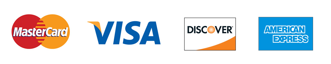 logos of Mastercard, Visa, Discover, American Express