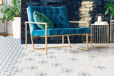 Virginia Tile's Eden in Blue Hexagon Deco Matte 5-1/2×6