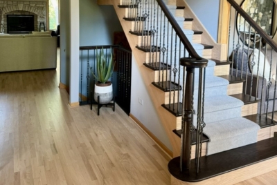 Hardwood flooring based on Mokena’s home styles in a traditional living room